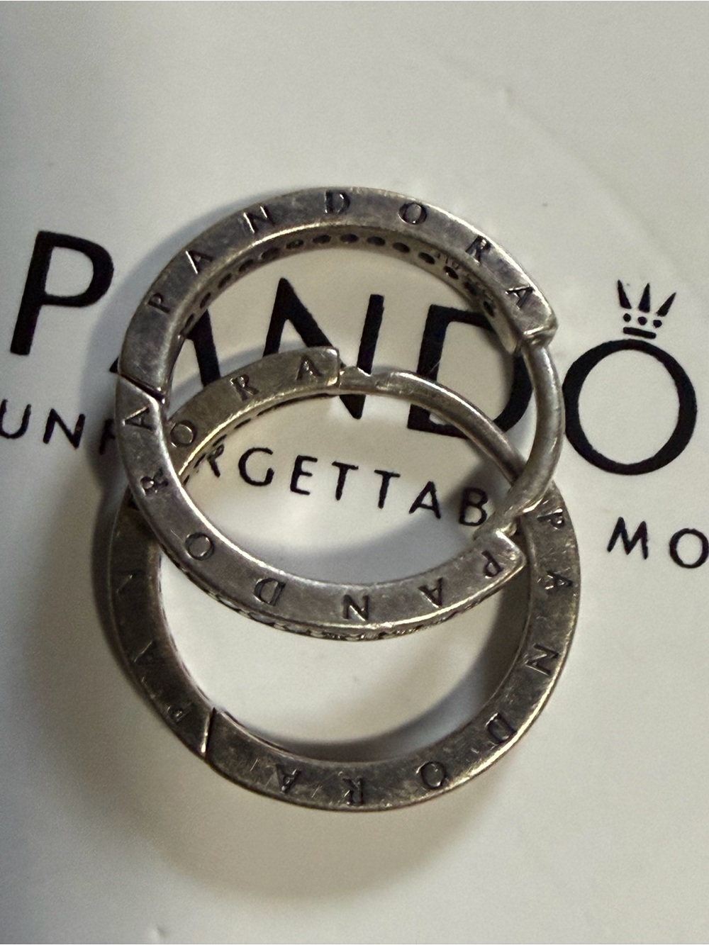 PANDORA PANDORA LOGO SILVER HOOP EARRINGS WITH CUBIC ZIRCONIA